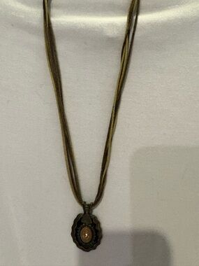Layered Olive Cord Necklace with Pendant